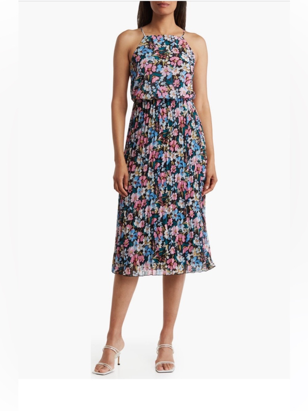 Sam Edelman Bouquet Floral Plissé Midi Dress